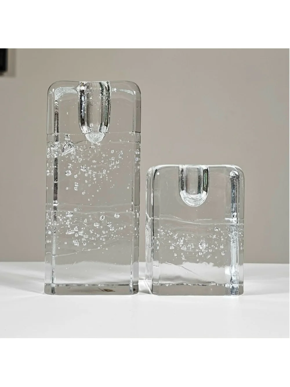 VTG Pair Iittala Finland Arkipelago Glass Candle Holders Timo Sarpaneva Ice MCM